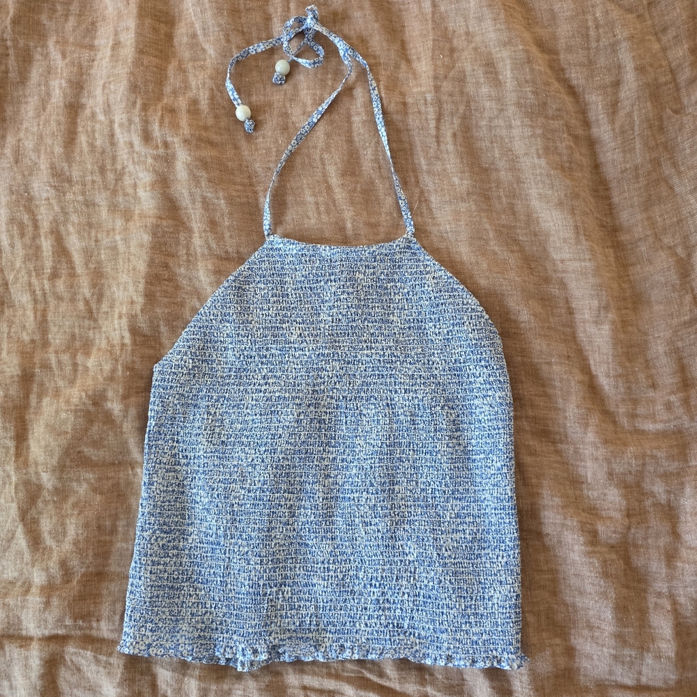 NWT J. Crew Women's Smocked Blue & White Floral Liberty Fabric Halter Top Small